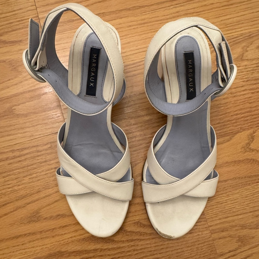 Margaux Cream and Gray Strappy Leather Heels